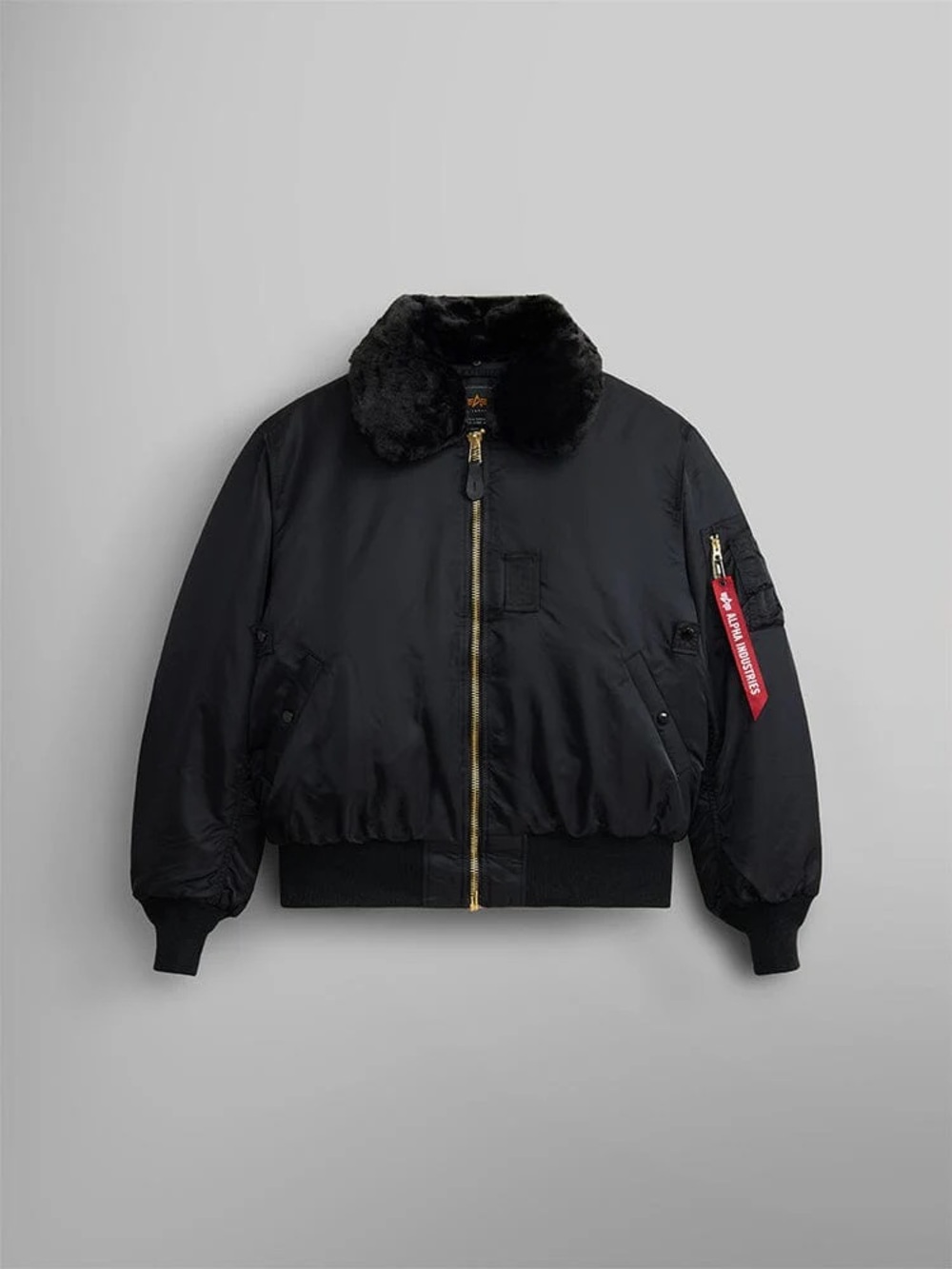 Alpha Industries Men’s Black B-15 Heritage Bomber Jacket with Faux Fur Collar